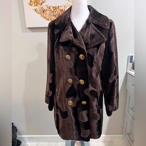 Vintage Dark Brown Faux Fur Coat with Gold Buttons